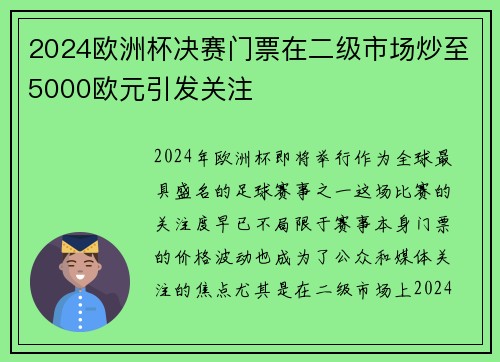 2024欧洲杯决赛门票在二级市场炒至5000欧元引发关注 2024欧洲杯决赛门票在二级市场炒至5000欧元引发关注